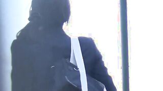 Japanese chicks in school uniform pee on the bench outside