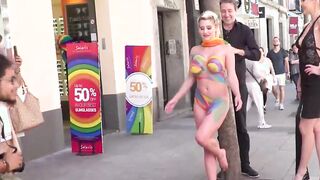 Busty body painted slave disgraced in public