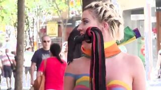 Busty body painted slave disgraced in public