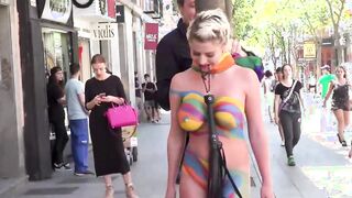 Busty body painted slave disgraced in public