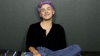 Cute twink whines for us and plays with his big fat dong