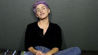 Cute twink whines for us and plays with his big fat dong