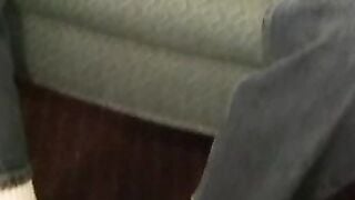 Mature dude strokes his massive cock while smoking a cigar