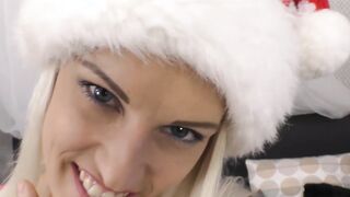 Santas little helper blows and rides rock solid dick in POV