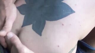 Tattooed jock creampied after hardcore doggystyle bareback