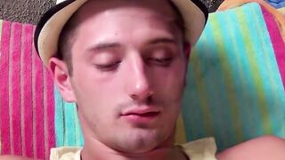 Young gay fingers himself over his undies while masturbating