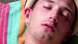 Young gay fingers himself over his undies while masturbating