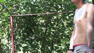 Young latino barebacked into cumming by daddy outdoors