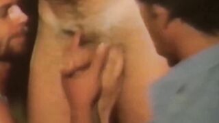 Retro gay video of hunky men bareback breeding in threesome