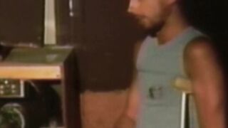Retro gay video of hunky men bareback breeding in threesome