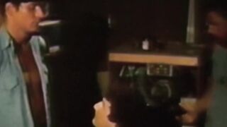 Retro gay video of hunky men bareback breeding in threesome