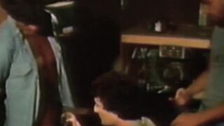 Retro gay video of hunky men bareback breeding in threesome