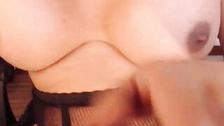 Huge tits Asian trans masturbates solo on webcam