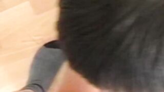 English chick with piercing smiles as she strokes a dick