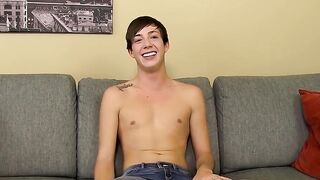 He pulls his meat rod while gorgeous twink teases his little ass
