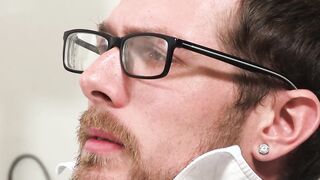Stepdad with glasses makes his stepson bend over for him