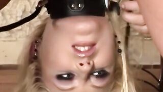 Lesbian restrained and gagged BDSM before mockingly slapping him