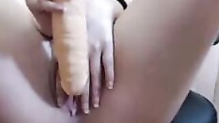 Hot Stepsister dildoing her pussy and cums
