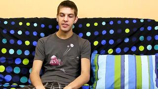 Youthful thin gay man messing around with his pounding penis