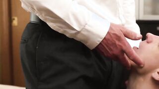 Youthful gay sub in athletic supporter without any protection in the wake of sucking
