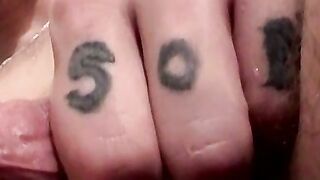 Tattooed chainsmoker teen stroke his hard huge cock