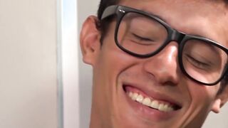 Anal slut twink barebacked by two daddies before cumming