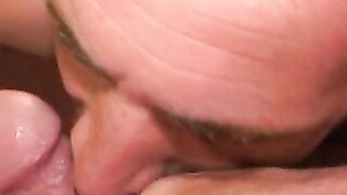 Tattooed mature dude sucks dick and masturbates