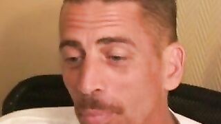 Tattooed mature dude sucks dick and masturbates
