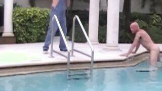 Horny daddies poolside barebacking until spilling cumshot