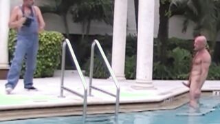 Horny daddies poolside barebacking until spilling cumshot
