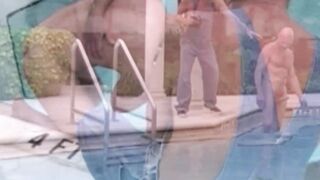 Horny daddies poolside barebacking until spilling cumshot