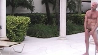 Horny daddies poolside barebacking until spilling cumshot