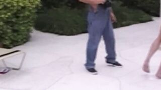 Horny daddies poolside barebacking until spilling cumshot