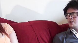 Foxy English redhead tricked into stripping and a blowjob