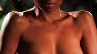 Slow motion teasing and pussy play with cute Ebony babe