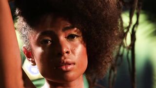Slow motion teasing and pussy play with cute Ebony babe