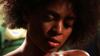 Slow motion teasing and pussy play with cute Ebony babe