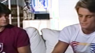 Long haired studs moan during kinky jerk off and kissing