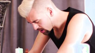 By BBC monster a blond homosexual with bare shoulders and back