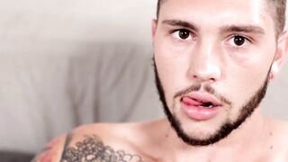 Young inked cutie working on his sweet cock really hard