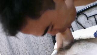 Asian twink and hairy daddy ass fuck each other and jizz