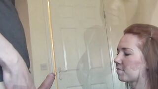 Stunning UK beauty receives cum in mouth after blowjob