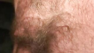 Bearded mature bear plays with his fat shaft and shoots cum