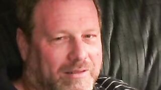 Bearded mature bear plays with his fat shaft and shoots cum