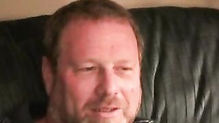 Bearded mature bear plays with his fat shaft and shoots cum