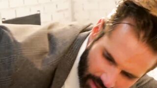 Hunk in formal attire rimmed and screwed from behind