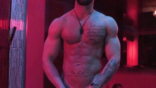 Bearded gay hunk goes to his retreat to jerk off alone