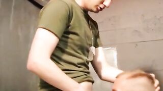 Bearded army hunk sucks comrades cock and tastes his cum