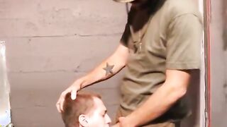 Bearded army hunk sucks comrades cock and tastes his cum