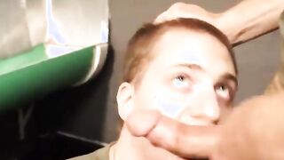 Bearded army hunk sucks comrades cock and tastes his cum